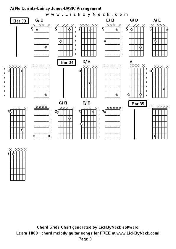 Chord Grids Chart of chord melody fingerstyle guitar song-Ai No Corrida-Quincy Jones-BASIC Arrangement,generated by LickByNeck software.